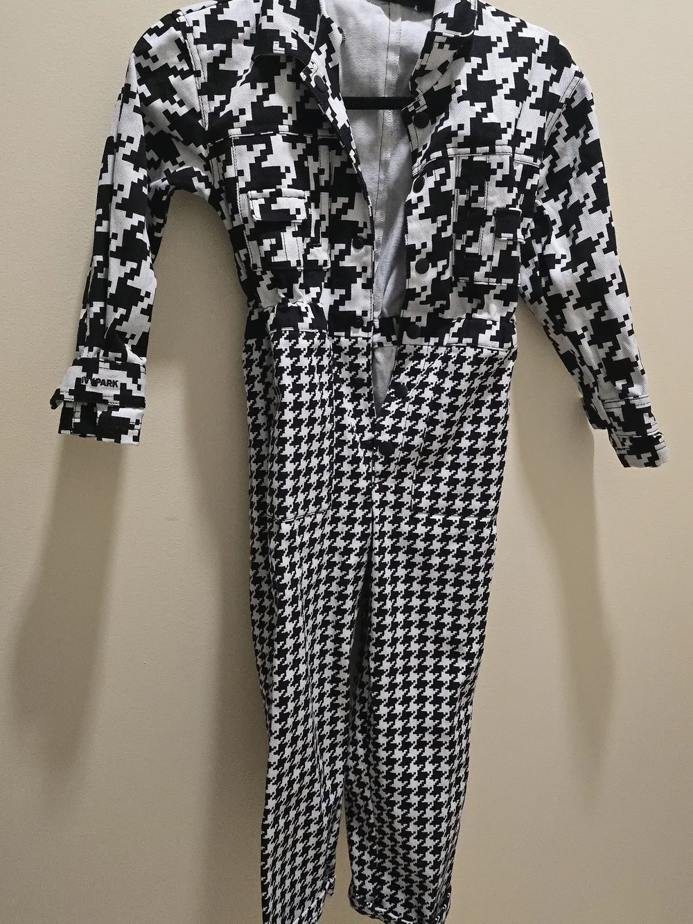 Adidas x Ivy Park Kids' Unisex Black & White Houndstooth Print Jumpsuit Sz-7-8Y
